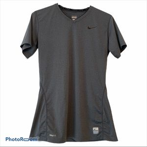 NIKE PRO GIRLS SHORT SLEEVE TOP GRAY LARGE NIKEFIT